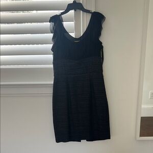 Catherine Malandrino Black Mini Dress with Sheer Cap Sleeves
